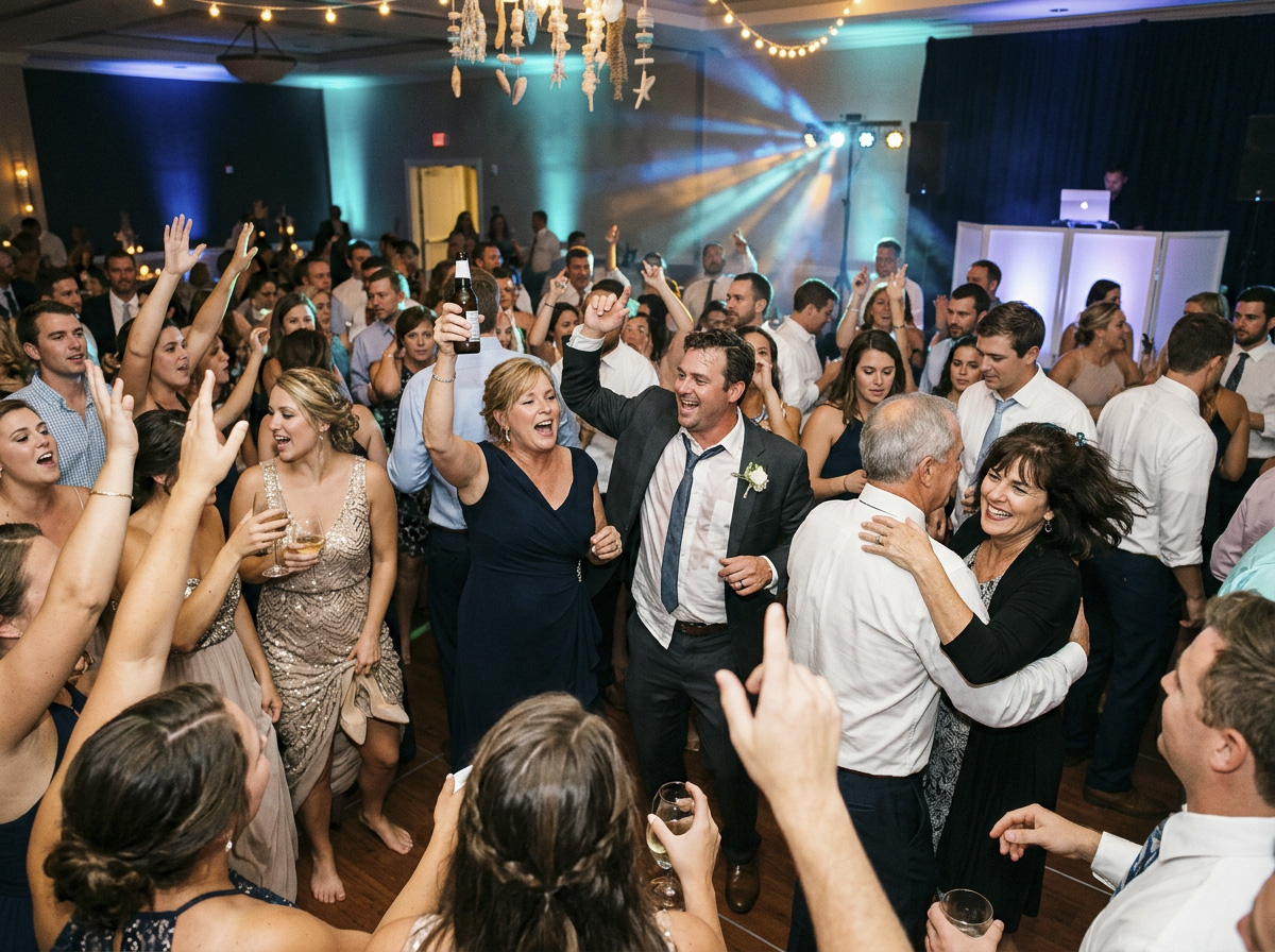 Packed dance floor of guests